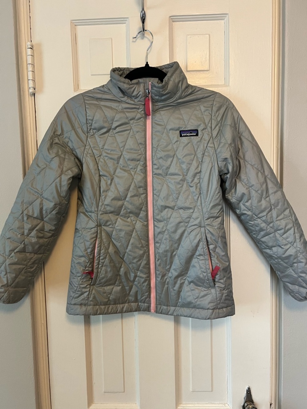 Patagonia Nano Puff Quilted Kids Puffer with Pink Zipper Accents